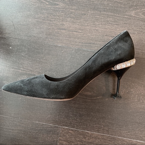 Miu Miu Crystals Black Suede Heels - Picture 3 of 6